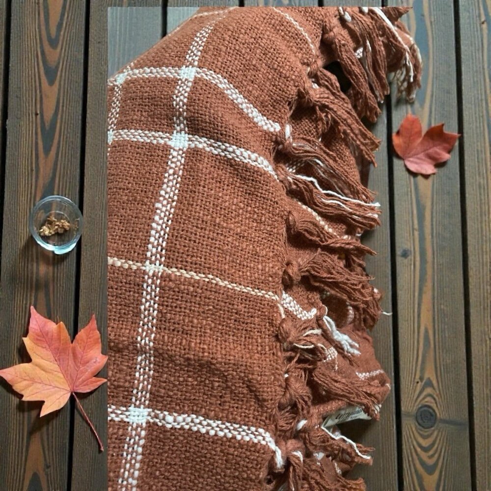Little Korboose 100% Cotton Woven Throw Blanket 50x60" in Rust Color NWOT
